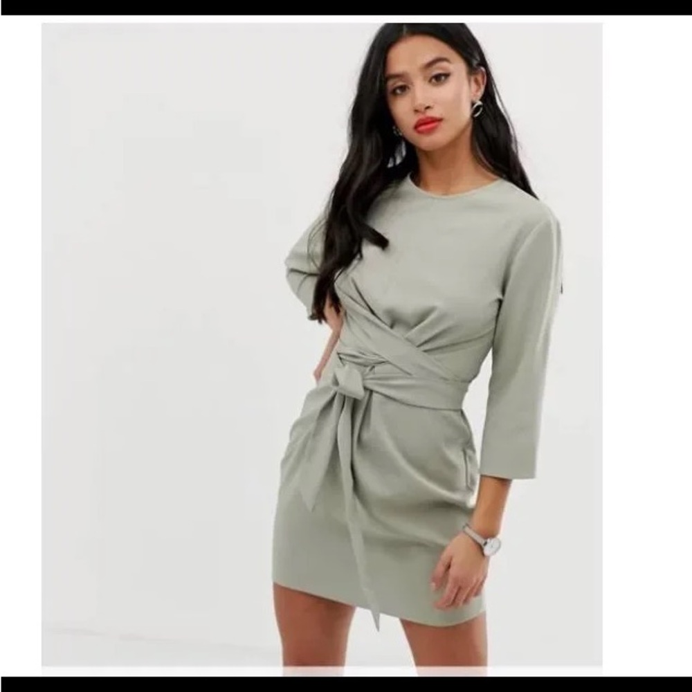 ASOS Sage Green Wrap Front Mini Dress